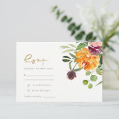 Boho Blush Yellow Orange Floral Wedding RSVP Karte (Stehend Vorderseite)