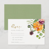Boho Blush Yellow Orange Floral Wedding RSVP Karte (Vorne/Hinten)