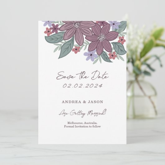 Boho Blüte, handgezeichnete Blume Save the Date (Stehend Vorderseite)