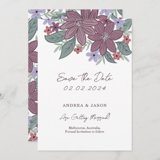 Boho Blüte, handgezeichnete Blume Save the Date (Vorne/Hinten)