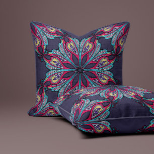 Boho-Blüte in Indigo-Blau Kissen