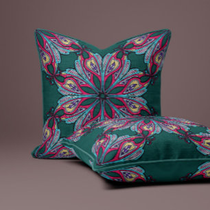 Boho-Blüte in Tiefteal Kissen