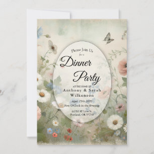 Boho Blüten und Vintage Blüten Abendessen Party Einladung