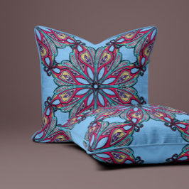 Boho-Blütenmeer in Himmelblau Kissen