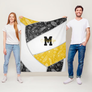 Boho Blütenpaisley Federn schwarzer Goldvolleyball Fleecedecke