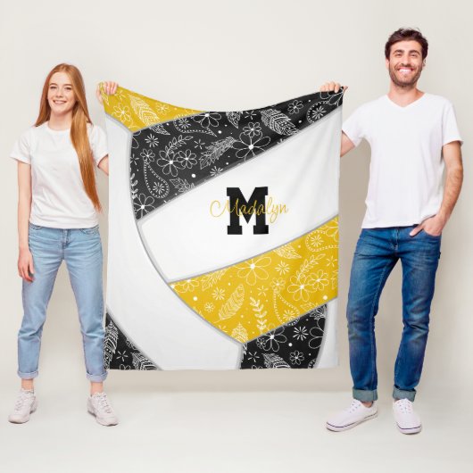 Boho Blütenpaisley Federn schwarzer Goldvolleyball Fleecedecke (Beispiel)