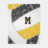 Boho Blütenpaisley Federn schwarzer Goldvolleyball Fleecedecke (Vorderseite)