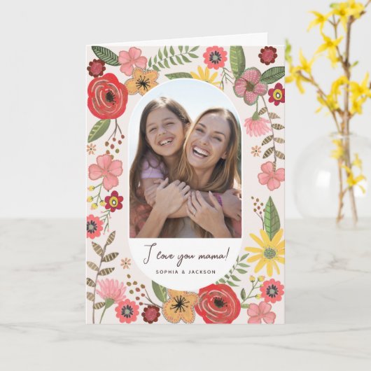 Boho Blütenröte Mütter Tag zeichnend Karte (Gelbe Blume)