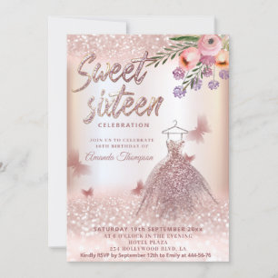 Boho Blütenschmetterling aus Rose Einladung