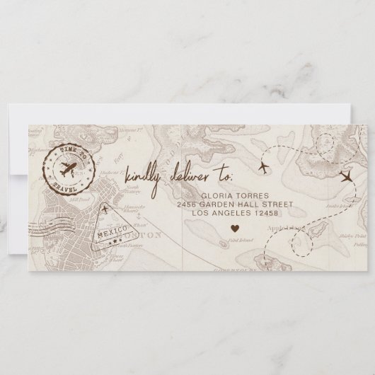 Boho Boarding Pass Hochzeit in Urlaubsort Einladung (Rückseite)