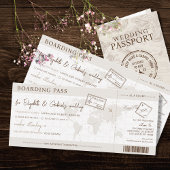 Boho Boarding Pass Hochzeit in Urlaubsort Einladung