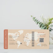 Boho Boarding Pass Hochzeit in Urlaubsort QR-Code Einladung (Stehend Vorderseite)