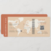 Boho Boarding Pass Hochzeit in Urlaubsort QR-Code Einladung (Vorne/Hinten)