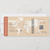 Boho Boarding Pass Hochzeit in Urlaubsort QR-Code Einladung (Vorderseite)