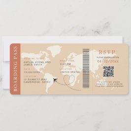 Boho Boarding Pass Hochzeit in Urlaubsort QR-Code Einladung