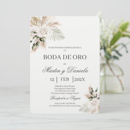 Boho boda de oro einladung (Stehend Vorderseite)