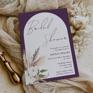 Boho-Bogen-Blumen-Hochzeitsdusche Lila Pflaume Einladung