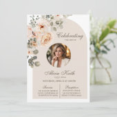 Boho-Bogen-Blumen-Todesanzeige Einladung (Stehend Vorderseite)