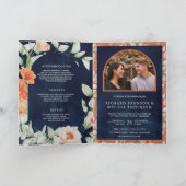 Boho-Bogen-Erdey Floral Navyblau QR-Code Hochzeit Einladung (Innenseite)