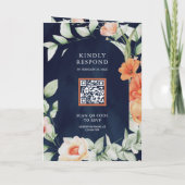 Boho-Bogen-Erdey Floral Navyblau QR-Code Hochzeit Einladung (Rückseite)