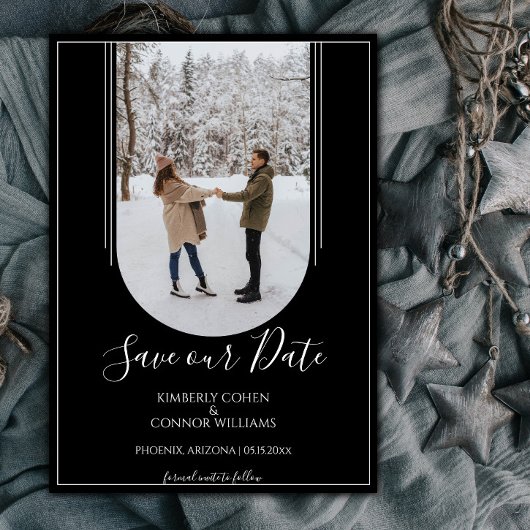 Boho-Bogen-Foto Save the Date | Schwarz