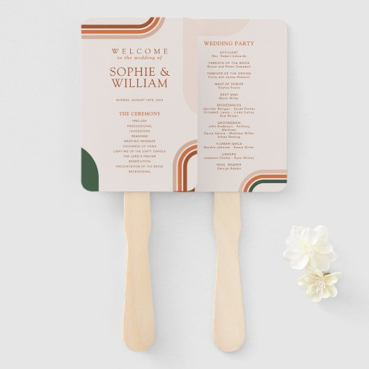 Boho-Bogen-Hochzeitsprogramm-Fächer, Zeremonieprog Fächer (Vorne und Hinten)
