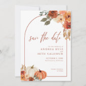 Boho-Bogen-Kürbis-Herbstblumen Terrakotta Save The Date (Vorderseite)