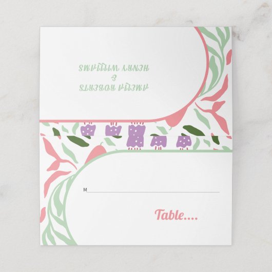 Boho-Bogen mit Retro-Ästen und Blume Hochzeit Platzkarte (Außenseite Aufgefaltet)