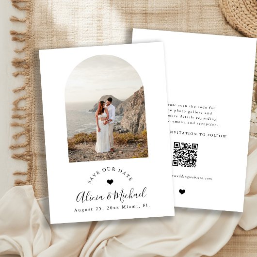 Boho-Bogen moderne QR-Code-Foto-Hochzeit Save The Date