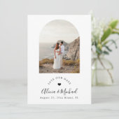 Boho-Bogen moderne QR-Code-Foto-Hochzeit Save The Date (Stehend Vorderseite)