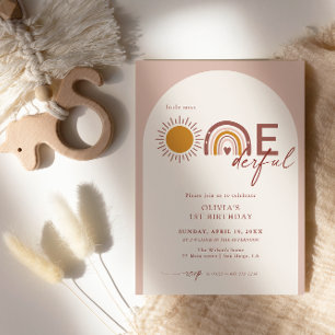 Boho-Bogen Regenbogen 1. Geburtstag Miss Onederful Einladung