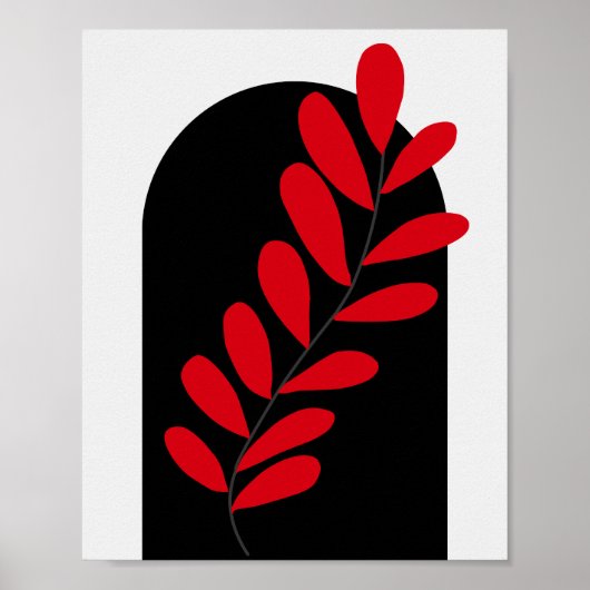 Boho-Bogen Rot-Schwarze-Blätter Poster (Vorne)