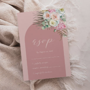 Boho-Bogen Tropische Blumen Staubige Rosenhochzeit RSVP Karte