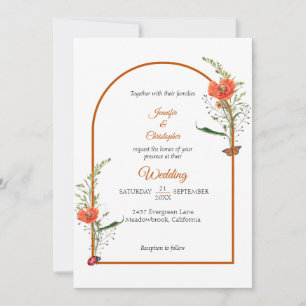 Boho-Bogen-Wildblumen-Orangene Hochzeit Einladung