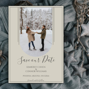 Boho-Bogenfoto zur Speicherung des Termins   Beige Save The Date