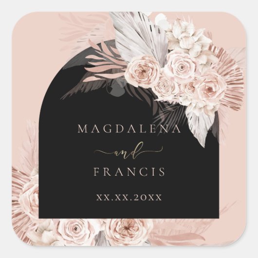Boho-Bogenhochzeit Quadratischer Aufkleber (Vorderseite)