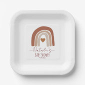 Boho bohemain Aquarell Babydusche Regenbogen Pappteller (Vorderseite)