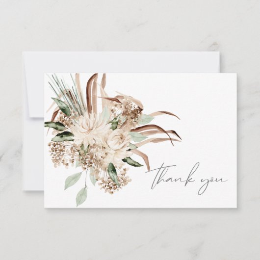 Boho Bohemain Beige Floral Danke Karte (Vorderseite)