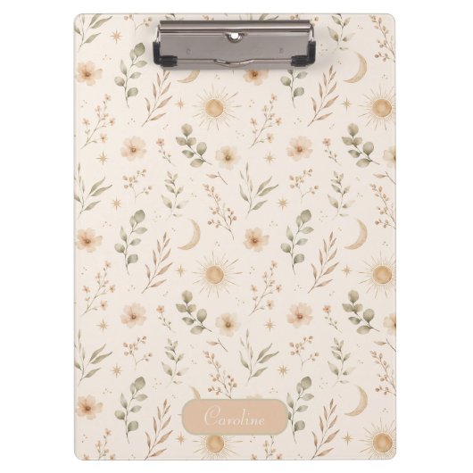 Boho-Boheme-Blumen-Mond-Sonne-Botanik Klemmbrett (Vorderseite)