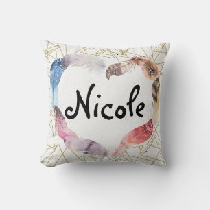 Boho Bohemian Federn Herz Gold Geometrisch Modern Kissen