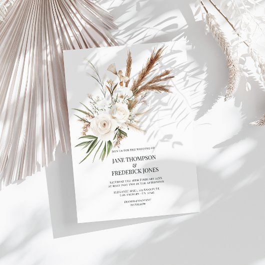 Boho Bohemian Getrocknete Blumen Foto & QR-Code Ho Einladung