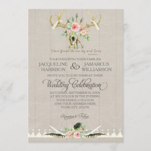 BOHO Bohemian-Stammeshirsch-Geweih-Federn-Rosen-Ku Einladung