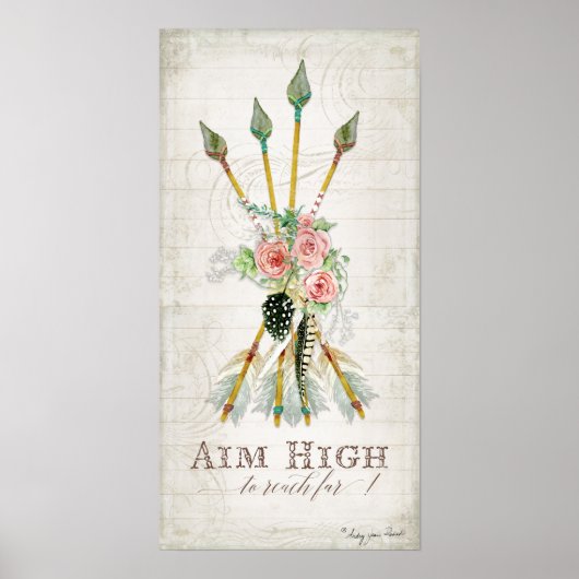 Boho Bohemisch Aim High Arrows Feathers Rustikales Poster (Vorne)