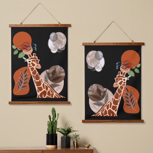 Boho Bohemisch Animal Modern Art Giraffe Deco Wandteppich Mit Holzrahmen (Asymmetrisch)