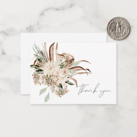 Boho Bohemisch Beige Floral Danke Note Card Mitteilungskarte (Vorderseite/Rückseite Beispiel)