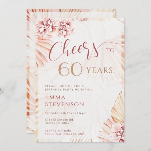 Boho Bohemisch Cheers 60 Jahre Ladys 60. Geburtsta Einladung (Vorne/Hinten)