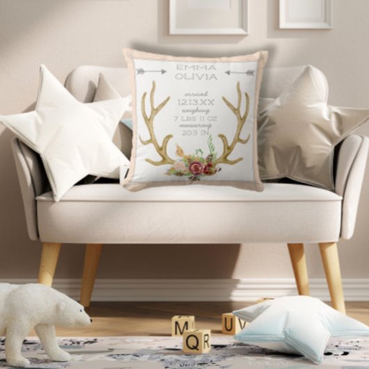 BOHO Bohemisch Deer Antler Floral Baby Birth Stat Kissen