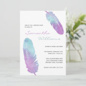 Boho Bohemisch Feather Lila Geburtstagsparty Einladung (Stehend Vorderseite)
