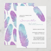 Boho Bohemisch Feather Lila Geburtstagsparty Einladung (Vorne/Hinten)