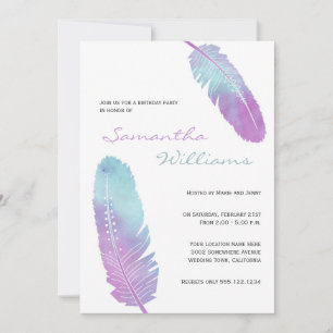 Boho Bohemisch Feather Lila Geburtstagsparty Einladung